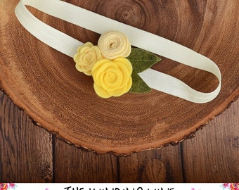 Yellow Felt Flower Headband/Clip/Barrette for Baby, Child, Teen, or Adult - Custom Elastic