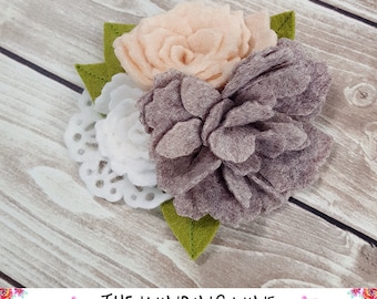 Blush/Peach/White/Gray Flower Cluster Headband or Clip/Barrette - CUSTOM ELASTIC