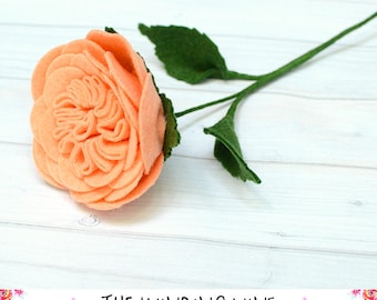 Large Felt Peach Cabbage Rose Flower Stem - Single or Bouquet for Home Decor/Wedding/Gift