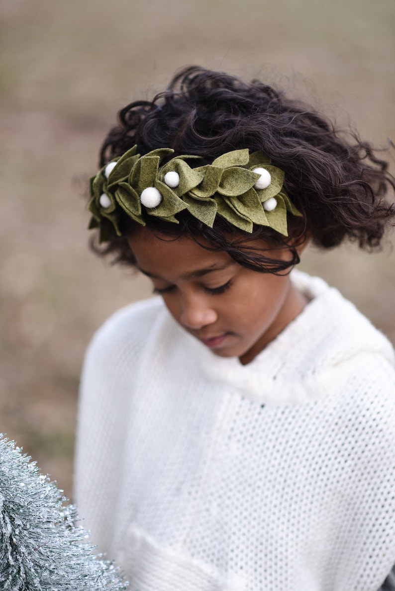 Boho Felt Leaf and Berry Headband White or Red Berries image 3