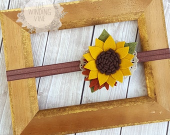 Fall Felt Sunflower Headband/Clip/Barrette for Baby, Child, Teen, or Adult