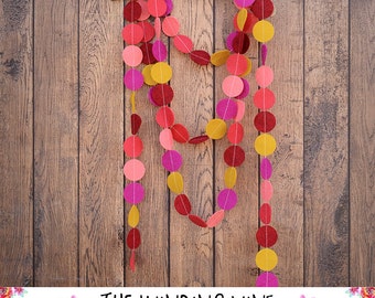 Pink/Fuchsia/Yellow/Red Felt Circle Garland, Home Decor, Party Decor