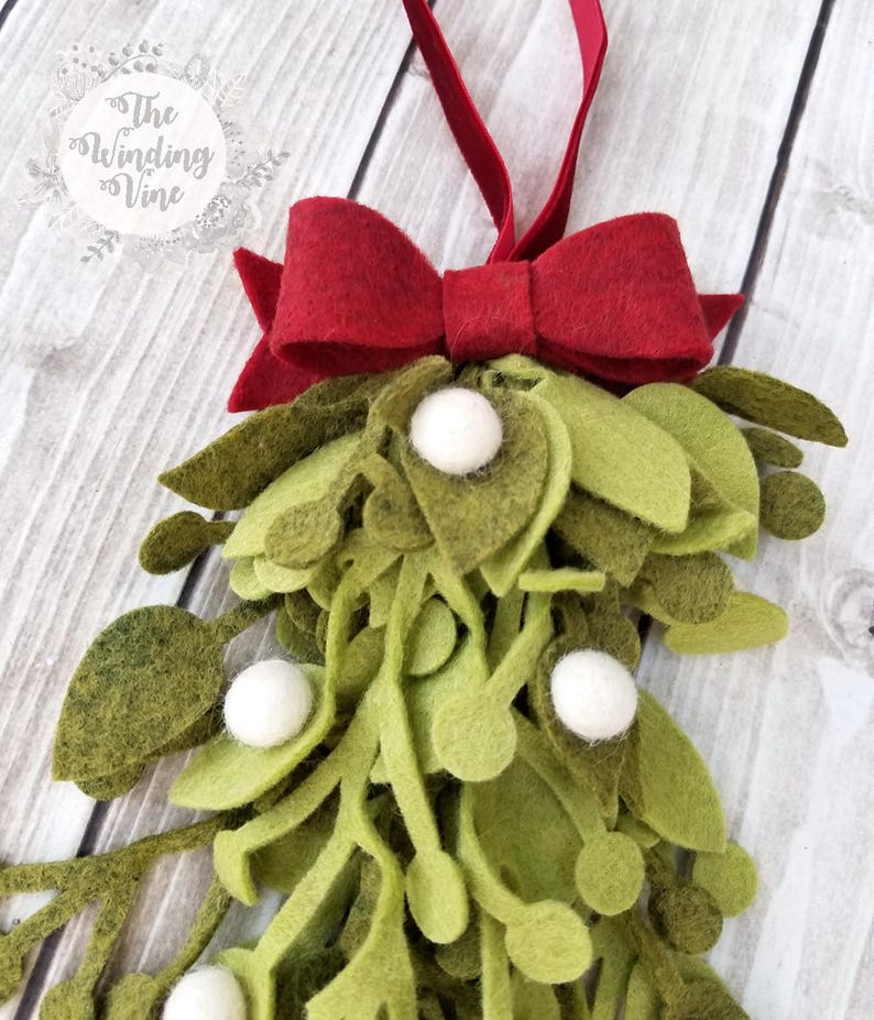 Felt Mistletoe, Christmas Decor, Unusual Gifts, Hostess Gifts, Mistletoe Ornament, Small Gifts, Secret Santa Gifts, Holiday Decor, Wine Gift image 4