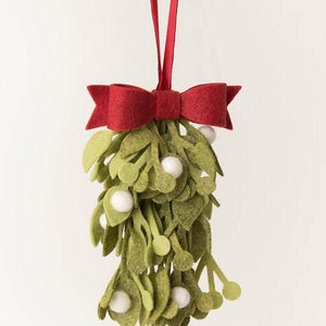 Felt Mistletoe, Christmas Decor, Unusual Gifts, Hostess Gifts, Mistletoe Ornament, Small Gifts, Secret Santa Gifts, Holiday Decor, Wine Gift image 1