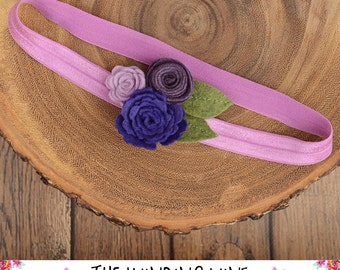 Purple/Lavender/Plum Felt Flower Headband/Clip/Barrette for Baby, Child, Teen, or Adult - Custom Elastic Color