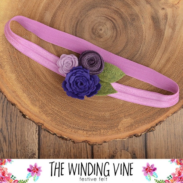 Purple/Lavender/Plum Felt Flower Headband/Clip/Barrette for Baby, Child, Teen, or Adult - Custom Elastic Color