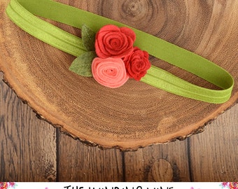 Red/Coral Felt Flower Headband/Clip/Barrette for Baby, Child, Teen, or Adult - Custom Elastic Color