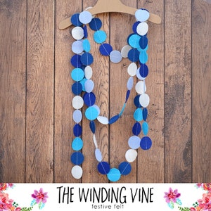 Blue/Aqua/White Felt Circle Garland, Home Decor, Party Decor