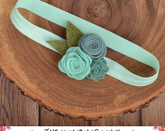 Seafoam/Teal/Aqua/Green Felt Flower Headband or Clip for Baby, Child, Teen, or Adult - Custom Elastic Color