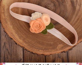 Peach/White Felt Flower Headband/Clip/Barrette for Baby, Child, Teen, or Adult - Custom Elastic Color