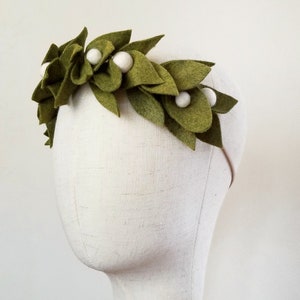 Boho Felt Leaf and Berry Headband White or Red Berries image 2