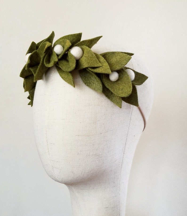 Boho Felt Leaf and Berry Headband White or Red Berries image 2