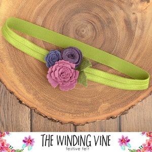 Plum/Purple Felt Flower Headband/Clip/Barrette for Baby, Child, Teen, or Adult - Custom Elastic Color