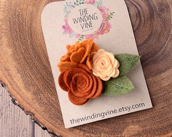 Felt Flower Hair Clip, Orange Rust Floral Barrette, Handmade Hair Accessory