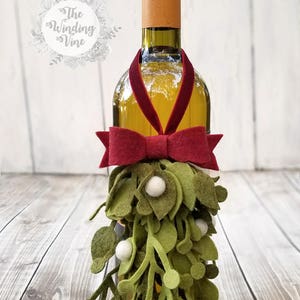 Felt Mistletoe, Christmas Decor, Unusual Gifts, Hostess Gifts, Mistletoe Ornament, Small Gifts, Secret Santa Gifts, Holiday Decor, Wine Gift image 3