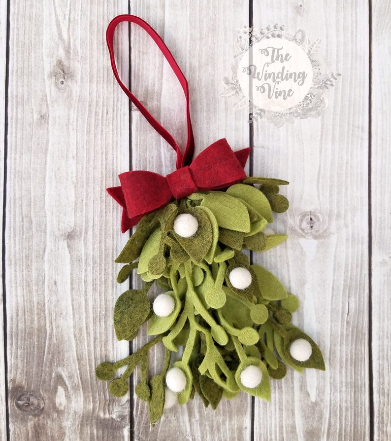 Felt Mistletoe, Christmas Decor, Unusual Gifts, Hostess Gifts, Mistletoe Ornament, Small Gifts, Secret Santa Gifts, Holiday Decor, Wine Gift image 2