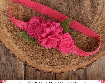 Pink/Magenta Felt Flower Headband for Baby, Child, Teen, or Adult - Custom Elastic