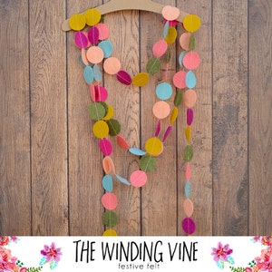 Multi Colored Green/Yellow/Fuchsia/Pink/Peach/Aqua Felt Circle Garland, Home Decor, Party Decor