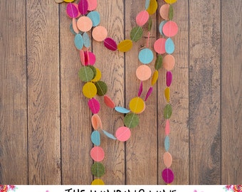 Multi Colored Green/Yellow/Fuchsia/Pink/Peach/Aqua Felt Circle Garland, Home Decor, Party Decor