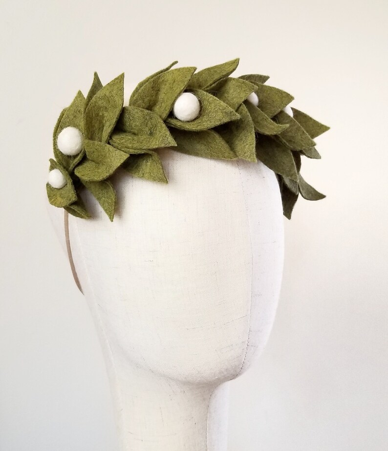 Boho Felt Leaf and Berry Headband White or Red Berries image 1