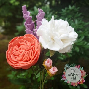 Large Felt Peach Cabbage Rose Flower Stem - Single or Bouquet for Home ...