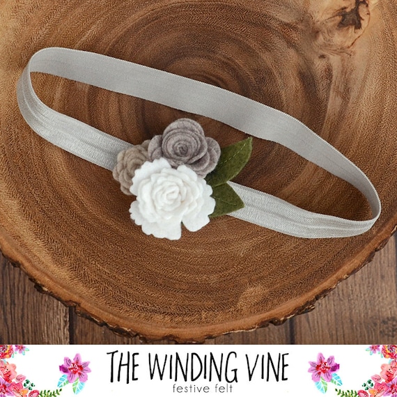 Neutral Felt Flower Headband, Baby Girl Hair Clip, Custom  display picture 2