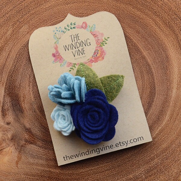 Blue Felt Flower Cluster Hair Clip/Barrette/Headband, Felt Hair Accessory for baby, toddler, child, teen, or adult