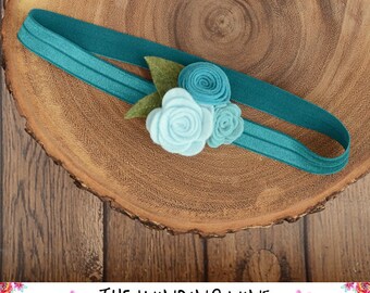 Teal/Aqua Felt Flower Headband/Clip/Barrette for Baby, Child, Teen, or Adult - Custom Elastic Color