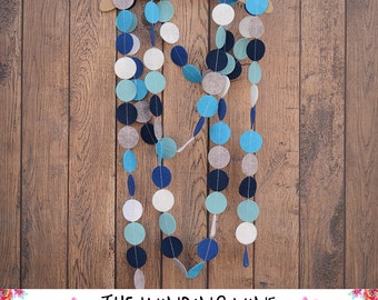 Navy/Blue/Gray/White/Aqua Felt Circle Garland, Home Decor, Party Decor