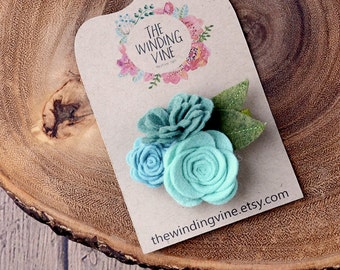 Teal/Green Felt Flower Hair Clip/Barrette/Headband, Felt Hair Accessory for baby, toddler, child, teen, or adult