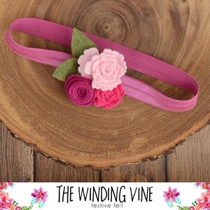 Pink Felt Flower Headband or Clip for Baby, Child, Teen, or Adult Custom Elastic Color image 1