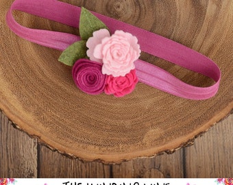 Pink Felt Flower Headband or Clip for Baby, Child, Teen, or Adult - Custom Elastic Color