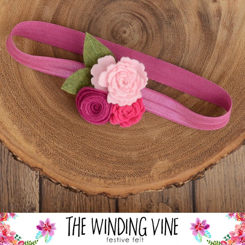 Pink Felt Flower Headband or Clip for Baby, Child, Teen, or Adult Custom Elastic Color image 1