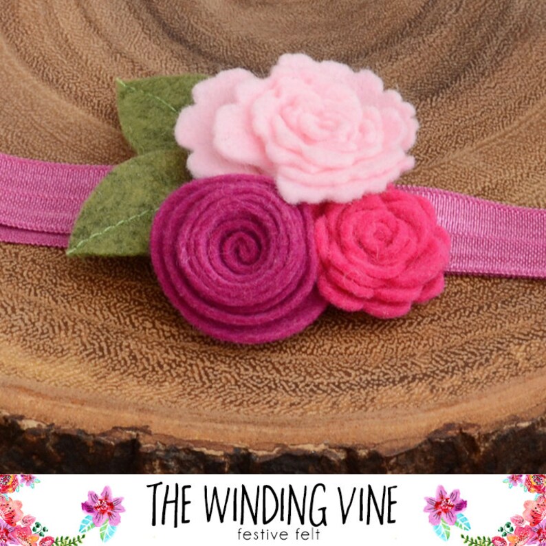 Pink Felt Flower Headband or Clip for Baby, Child, Teen, or Adult Custom Elastic Color Bild 2