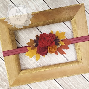 Fall Rust Orange/Red/Mustard Yellow/Burgundy Felt Flowers and Leaves Headband for Baby, Child, Teen, or Adult