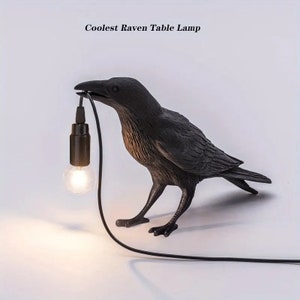 Unique Table Lamp Unique Raven-Shaped Resin Lamp, Handcrafted Artistic Table Light with Vintage Edison Bulb image 3