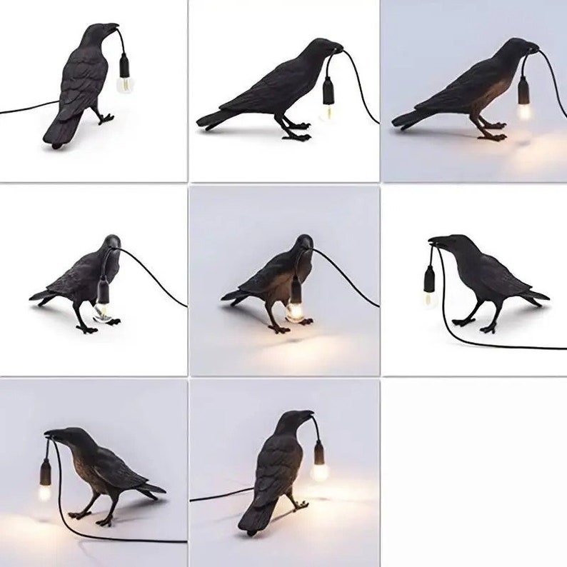 Unique Table Lamp Unique Raven-Shaped Resin Lamp, Handcrafted Artistic Table Light with Vintage Edison Bulb image 5