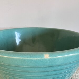 Vintage Teal Mixing Bowl Yellow Ware image 2