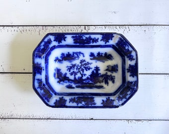 Antique J Wedgwood Chapoo Flow Blue Vegetable Dish