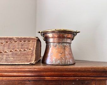 Vintage Copper Cauldron Pot Bucket Vase