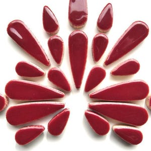 Merlot Maroon Red Teardrop Ceramic Petals - 25 tiles - Mixed Sizes - Mosaic Tile Pieces -  Mixed Media art