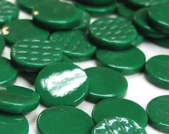 Spruce Green 18 mm Recycled Glossy Round Glass Mosaic Tile Pieces - 25 tiles - 4 mm thick - Mosaic Supplies - Mixed Media Art