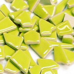 Kiwi Green Ceramic Jigsaw Shaped Mosaic Tiles Pieces - 50 Tiles - 4-20 mm x 4 mm -  Mixed Media, Crafting and Art Supplies