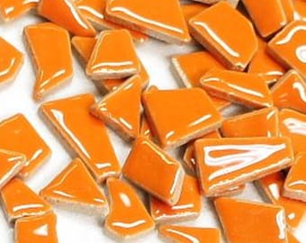 Orange Ceramic Jigsaw Shaped Mosaic Tiles Pieces - 50 Tiles - 4-20 mm x 4 mm -  Mixed Media, Crafting and Art Supplies