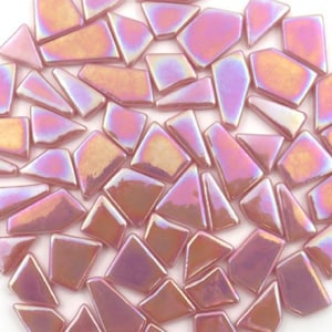 Iridescent Rose Pink Odd Cut Shaped Glass Mosaic Tile Pieces - 25 Tiles - Mixed Sizes 3/8 to 1 inch  - Mixed Media Art and Crafts