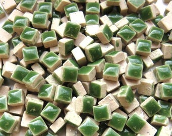 5 mm Medium Green Ceramic Mosaic Tiles - Micro Tiny Tiles - 1 ounce bag - approximately 200 +/- tiles - Mixed Media, Crafting Art Supplies