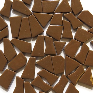 Coffee Brown Jigsaw Odd Cut Shaped Glass Mosaic Tile Pieces - 25 Tiles - Mixed Sizes 3/8 to 1 inch - Mixed Media Art Craft Supplies