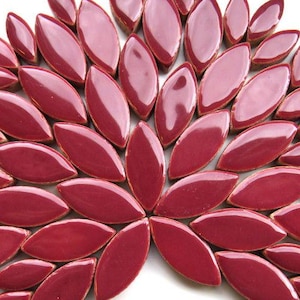 Merlot Maroon Red Ceramic Petal Shaped Mosaic Tile Pieces - 25 tiles - 2 Sizes - Mosaic Supplies -  Mixed Media Art
