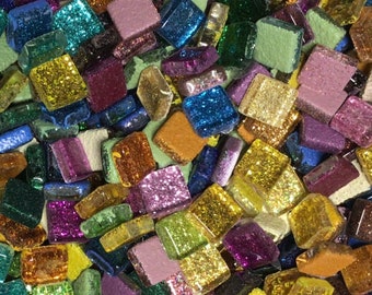 100 tiles - 3/8 inch - Glitter Glass Mosaic Tile Pieces - Mixed Assorted Colors - Art and Craft Mosaic Supplies - Mixed Media Art