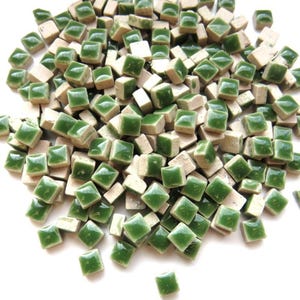 5 mm Medium Green Ceramic Mosaic Tiles - Micro Tiny Tiles - 1 ounce bag - approximately 200 +/- tiles - Mixed Media, Crafting Art Supplies